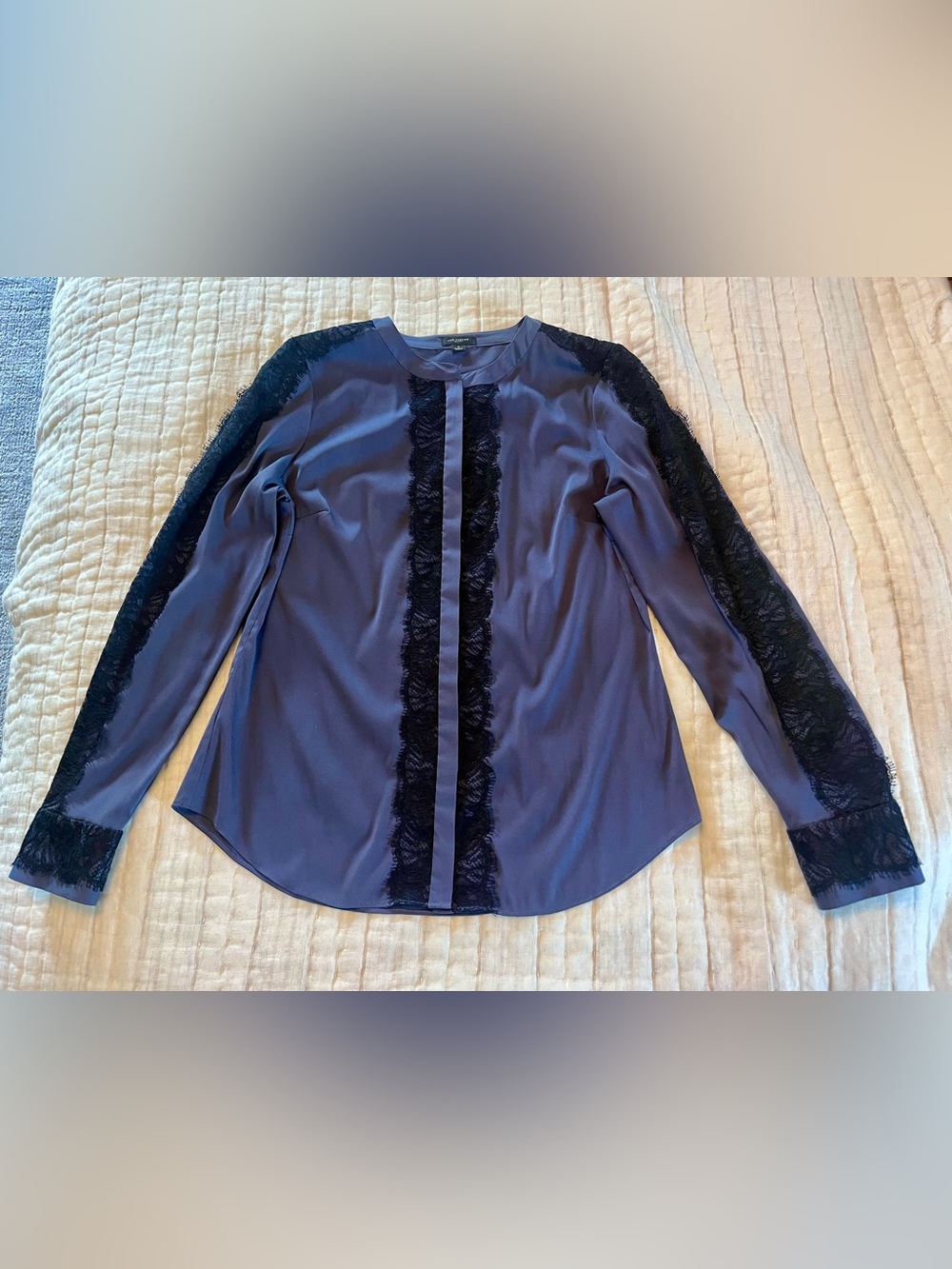 Ann Taylor Dark Purple Blouse with Black Lace Trim